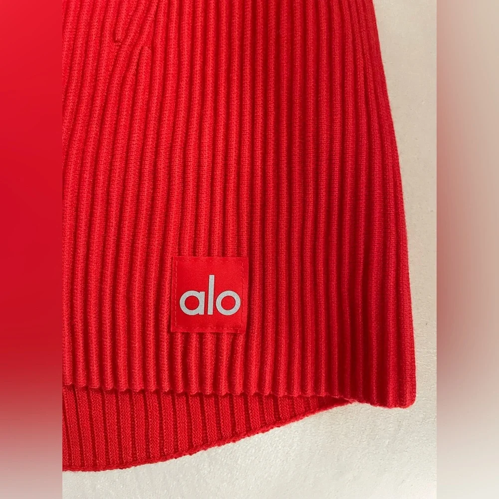 ALO Yoga NWT Denim Knit High Waist Skirt Bright Red Size XS